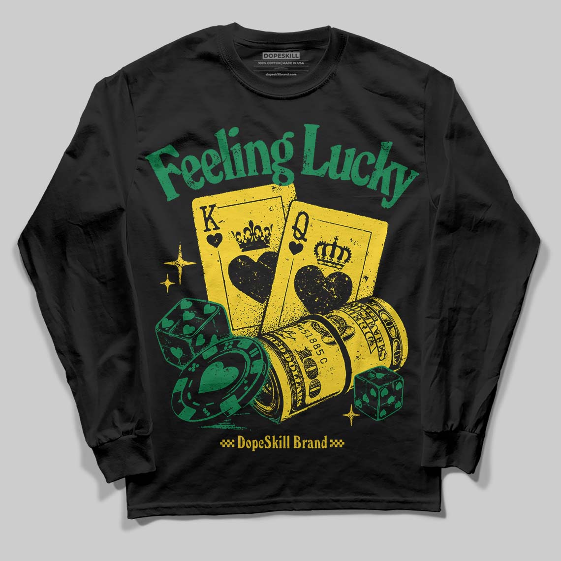 Green Sneakers DopeSkill Long Sleeve T-Shirt Feeling Lucky Graphic Streetwear - black