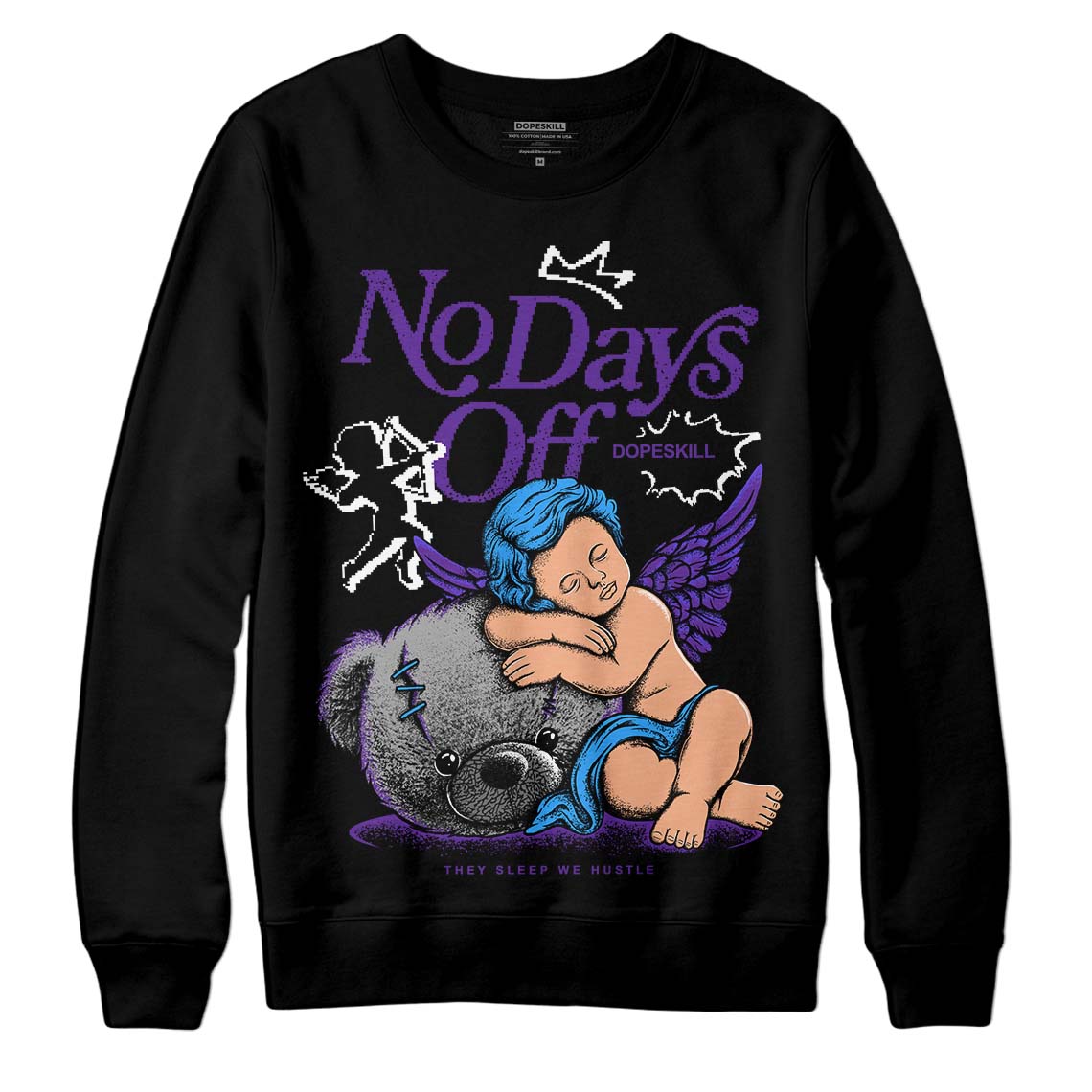 Jordan 3 Dark Iris DopeSkill Sweatshirt New No Days Off Graphic Streetwear - Black