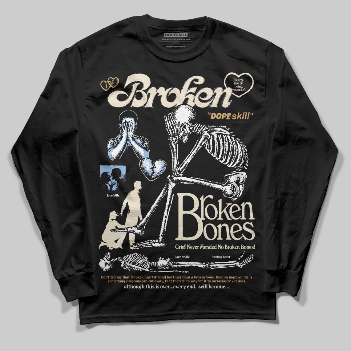 Nike Air Diamond Turf Must Be the Money DopeSkill Long Sleeve T-Shirt Broken Bones Graphic Streetwear - Black