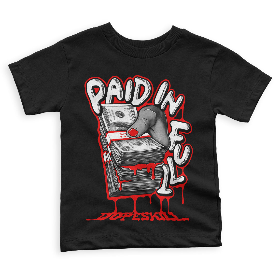 Jordan 11 Retro Cherry DopeSkill Toddler Kids T-shirt Paid In Full Graphic Streetwear - Black