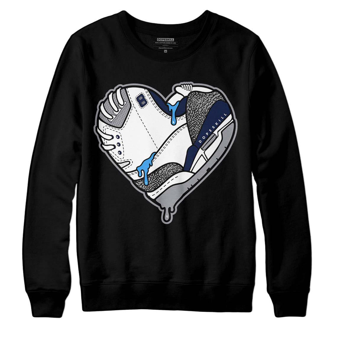 Jordan 3 "Midnight Navy" DopeSkill Sweatshirt Heart Jordan 3 Graphic Streetwear - Black