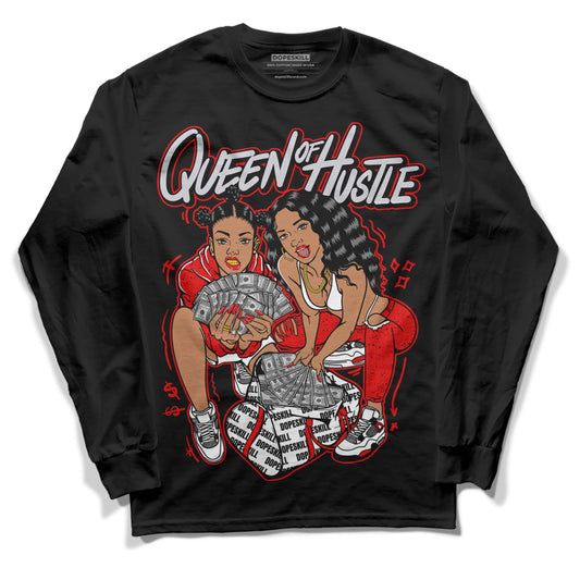 Jordan 4 Retro Red Cement DopeSkill Long Sleeve T-Shirt Queen Of Hustle Graphic Streetwear - Black