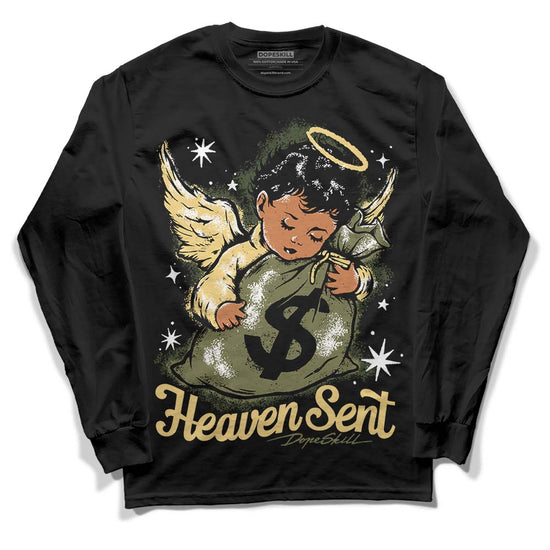 Jordan 4 Retro SE Craft Medium Olive DopeSkill Long Sleeve T-Shirt Heaven Sent Graphic Streetwear - Black