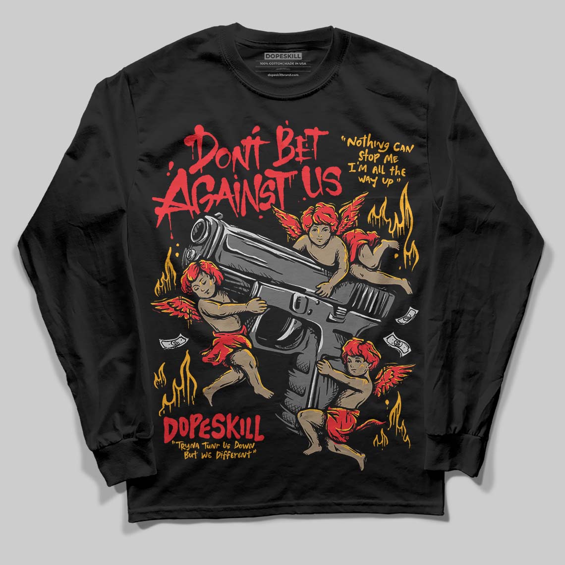 Red Sneakers DopeSkill Long Sleeve T-Shirt Don't Bet Against Us Graphic Streetwear - Black