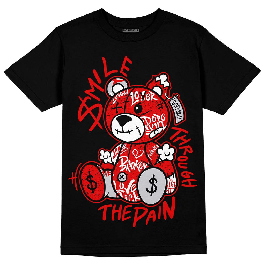 Jordan 4 Retro Red Cement DopeSkill T-Shirt Smile Through The Pain Graphic Streetwear - Black
