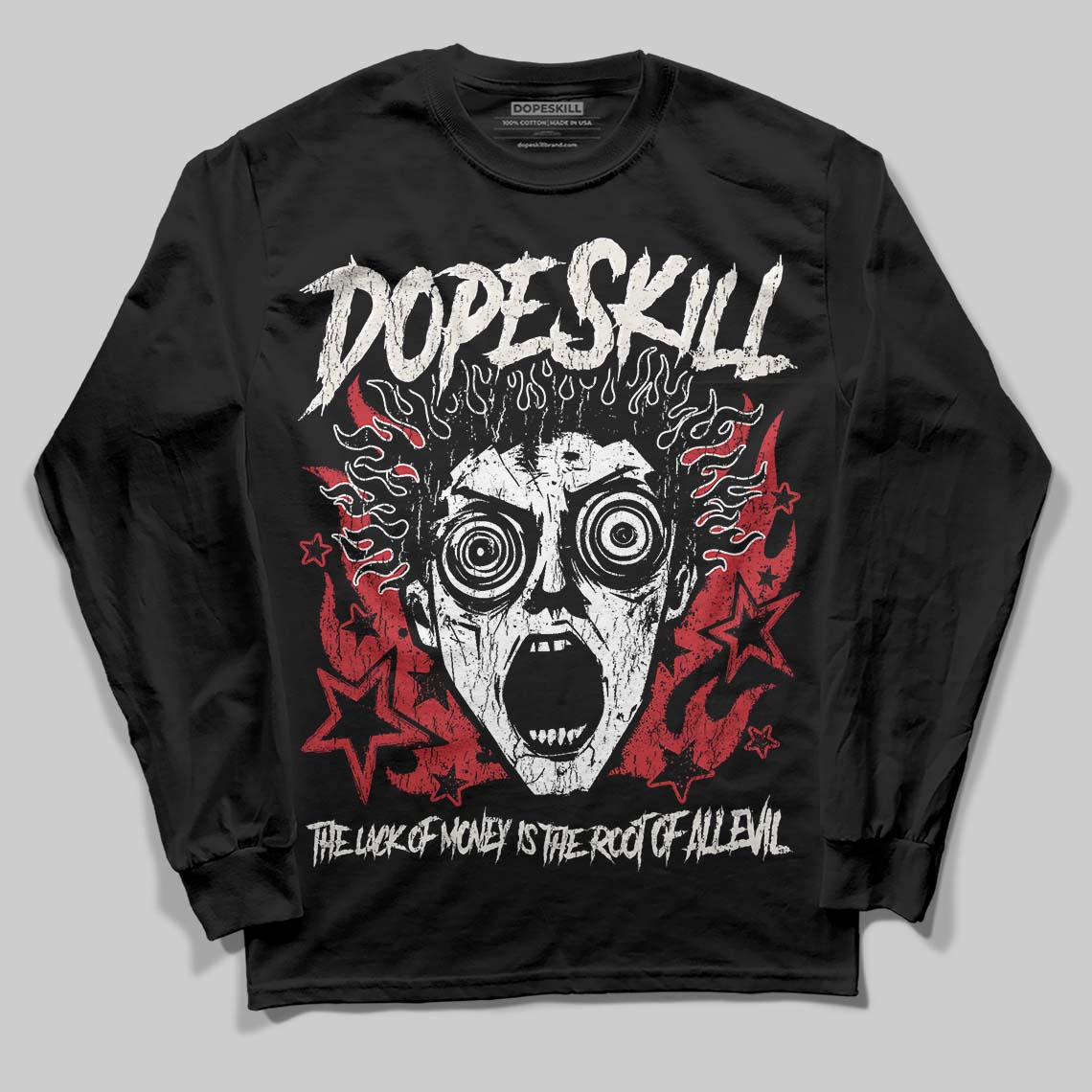 Jordan 4 “Flight Club” DopeSkill Long Sleeve T-Shirt Root of Evil Graphic Streetwear - Black