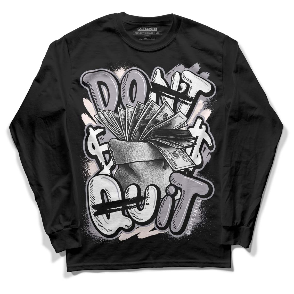 Jordan 2 Cement Grey DopeSkill Long Sleeve T-Shirt Don't Quit Graphic Streetwear - Black