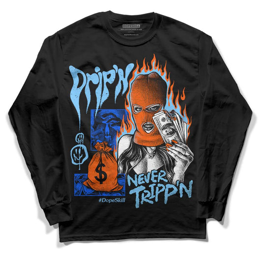 Dunk Low Futura University Blue DopeSkill Long Sleeve T-Shirt Drip'n Never Tripp'n Graphic Streetwear - Black