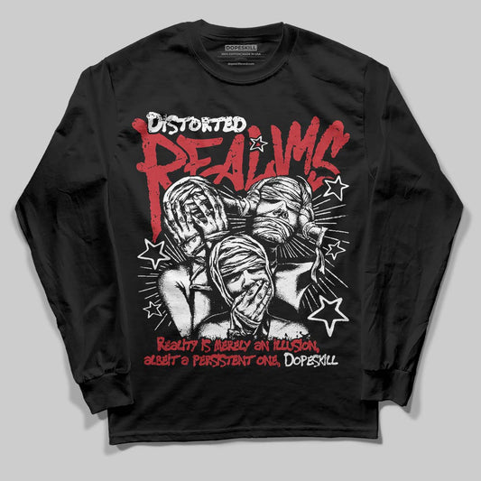 Jordan 5 Retro Fire Red Black Tongue (2025) DopeSkill Long Sleeve T-Shirt Distorted Realms Graphic Streetwear - Black