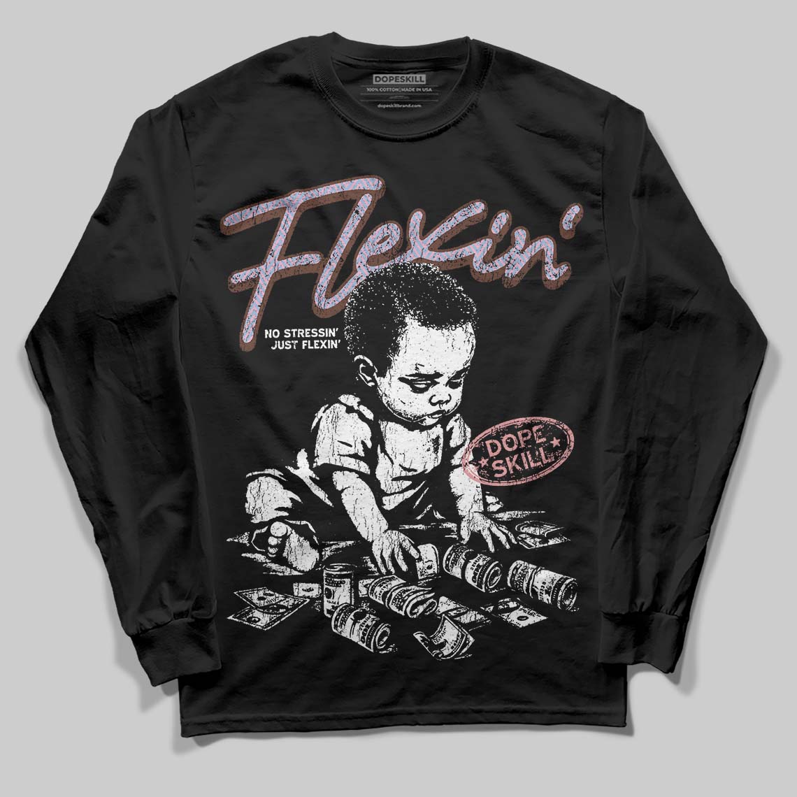 Harris Tweed x Dunk Low Denim Turquoise and Baroque Brown DopeSkill Long Sleeve T-Shirt Flexin' Graphic Streetwear - Black