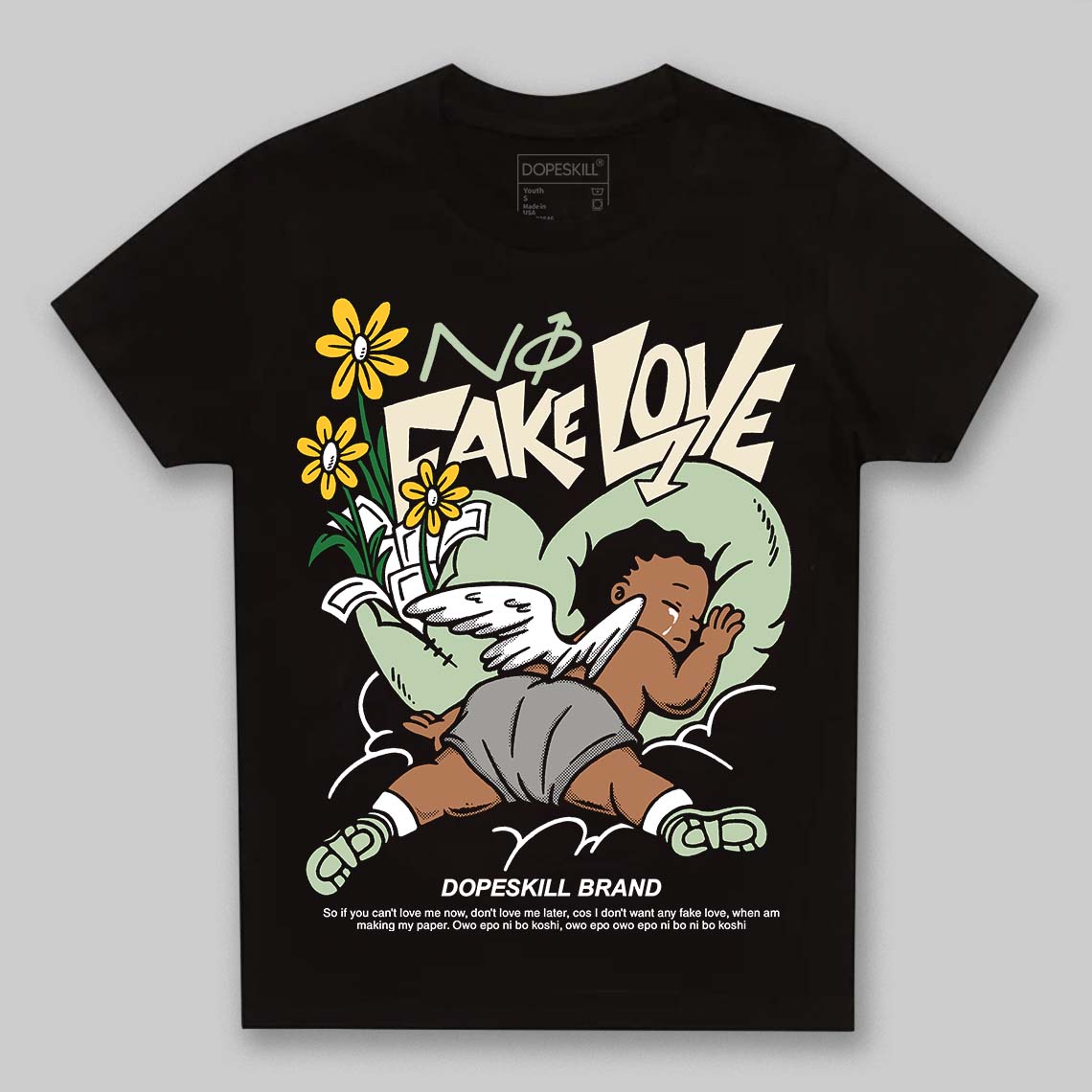 Jordan 4 WMNS “Seafoam” (2025) DopeSkill Toddler Kids T-shirt No Fake Love Graphic Streetwear - Black