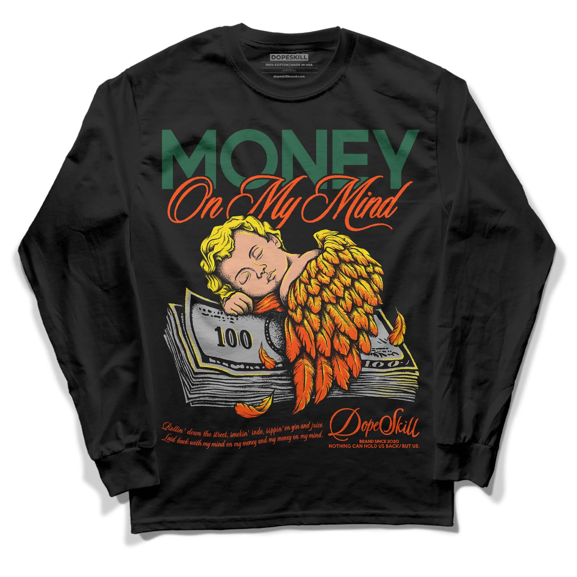 Dunk Low Team Dark Green Orange DopeSkill Long Sleeve T-Shirt MOMM Graphic Streetwear - Black
