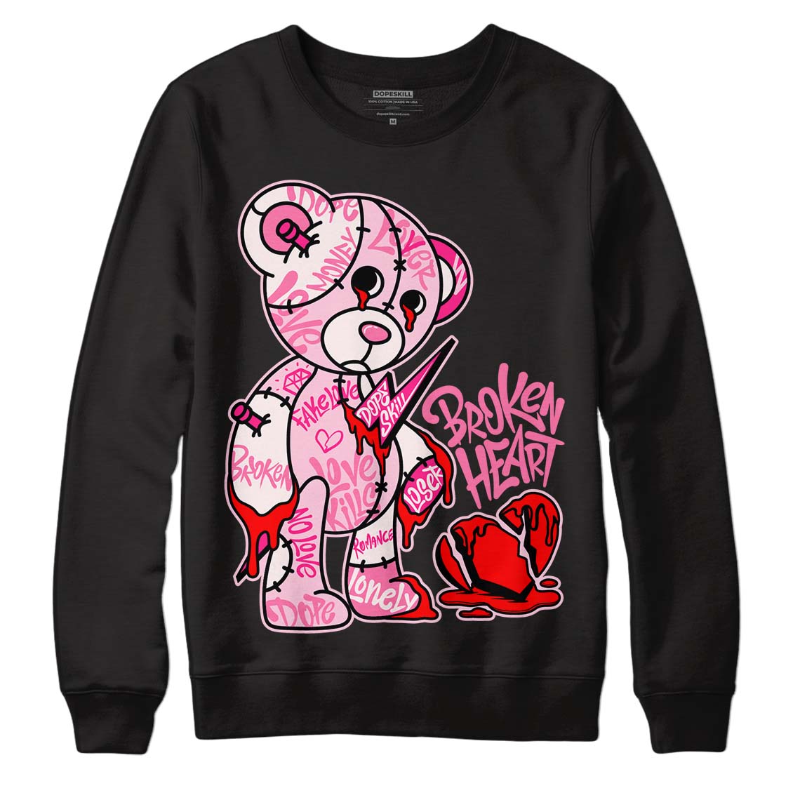 Dunk Low LX Pink Foam DopeSkill Sweatshirt Broken Heart Graphic Streetwear - Black