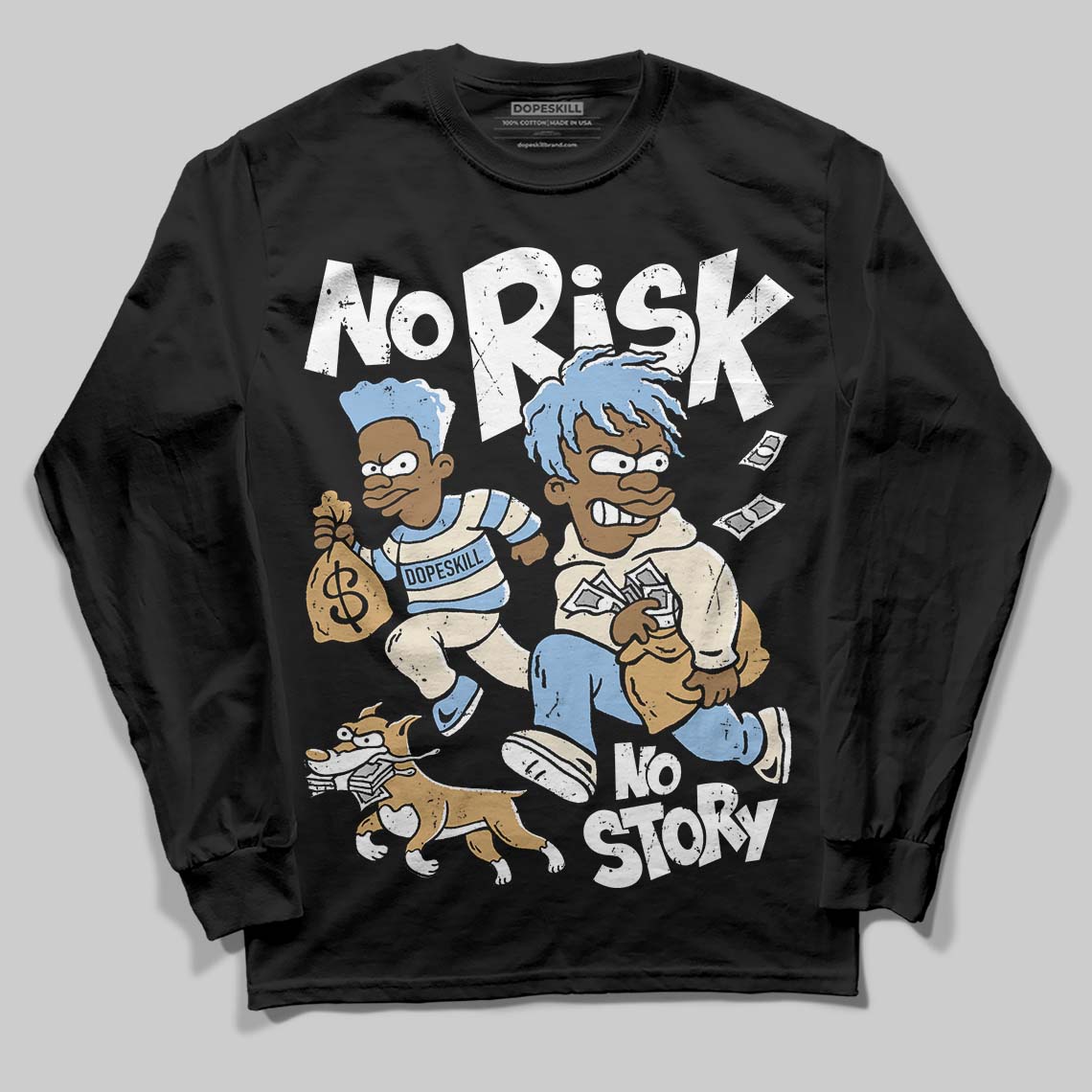 Nike Air Diamond Turf Must Be the Money DopeSkill Long Sleeve T-Shirt No Risk No Story Graphic Streetwear - Black