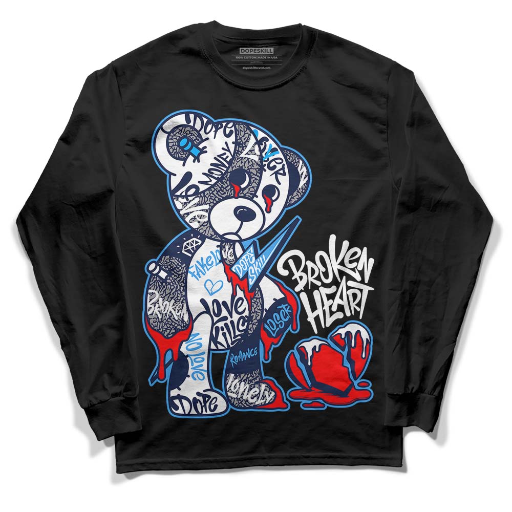 Jordan Spiz’ike Low “White/Obsidian” DopeSkill Long Sleeve T-Shirt Broken Heart Graphic Streetwear - Black