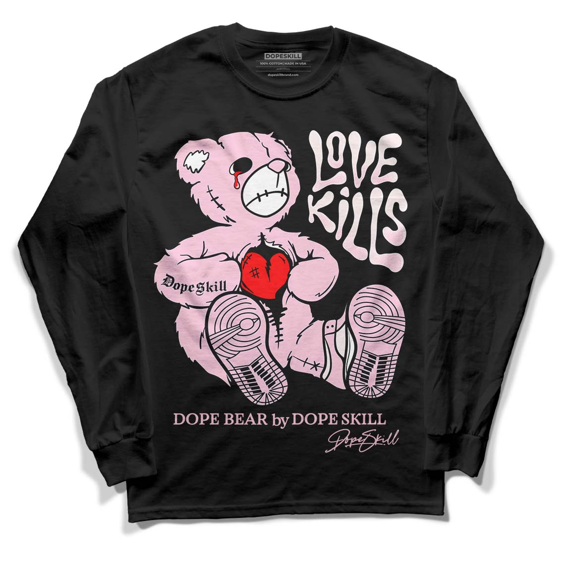 Dunk Low LX Pink Foam DopeSkill Long Sleeve T-Shirt Love Kills Graphic Streetwear - Black