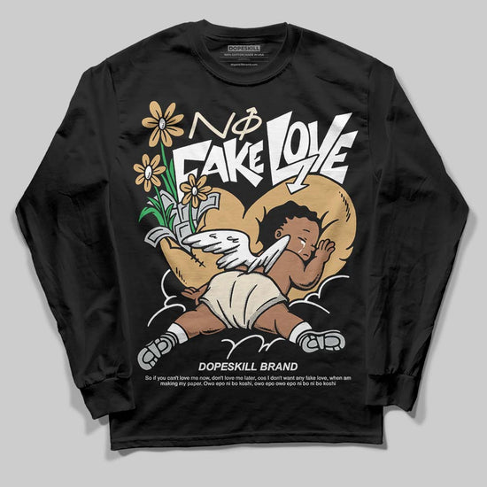 Jordan 5 Retro Reverse Metallic DopeSkill Long Sleeve T-Shirt No Fake Love Graphic Streetwear - Black