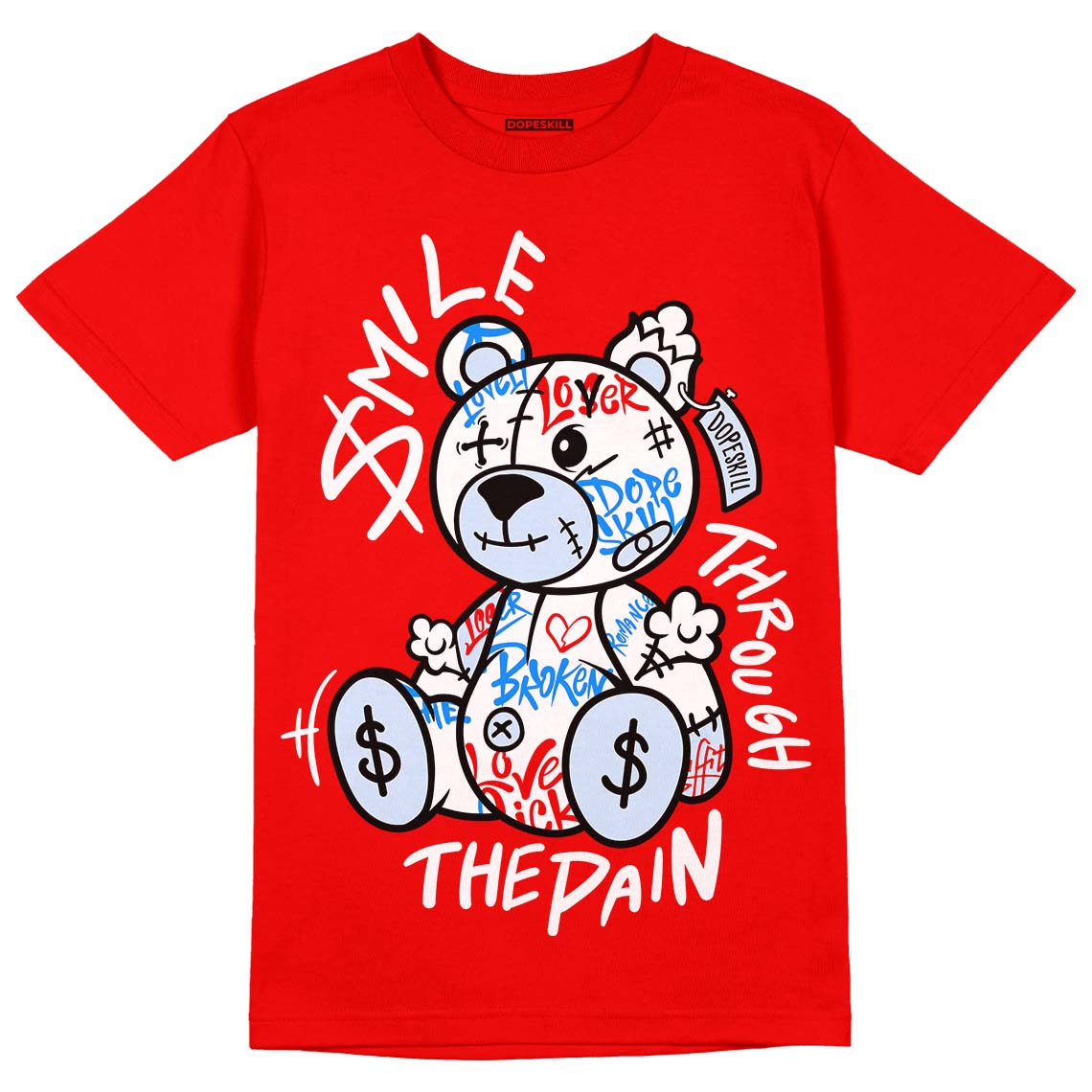 Dopeskill 11 Cherry 11s Varsity Red T-Shirt – Smile Through the Pain Graphic – DOPESKILL