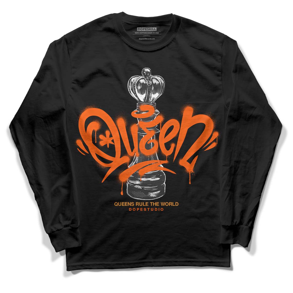 Jordan 12 Retro Brilliant Orange DopeSkill Long Sleeve T-Shirt Queen Chess Graphic Streetwear - Black