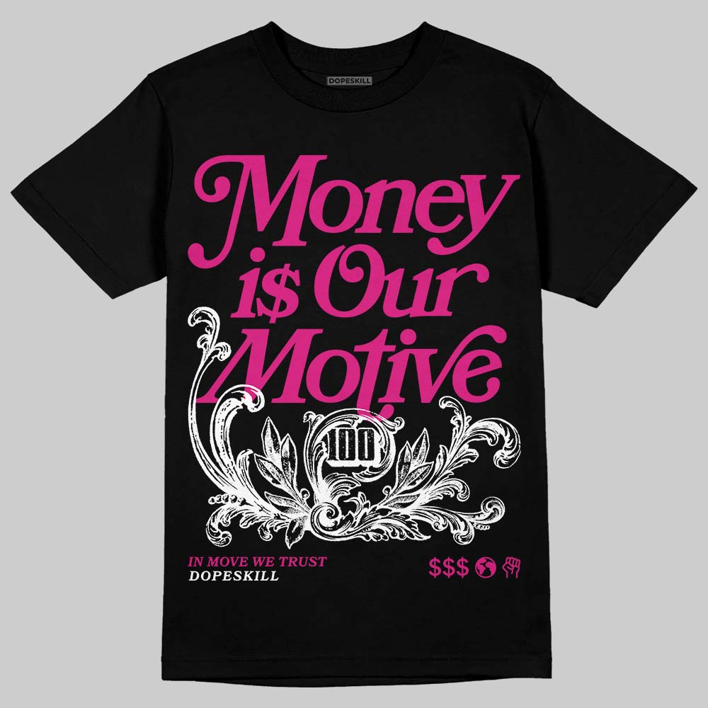 Rick Owens Pink Leather Low Sneakers DopeSkill T-Shirt Money Is Our Motive Typo Graphic Streetwear - Black