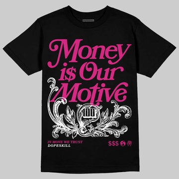 Rick Owens Pink Leather Low Sneakers DopeSkill T-Shirt Money Is Our Motive Typo Graphic Streetwear - Black