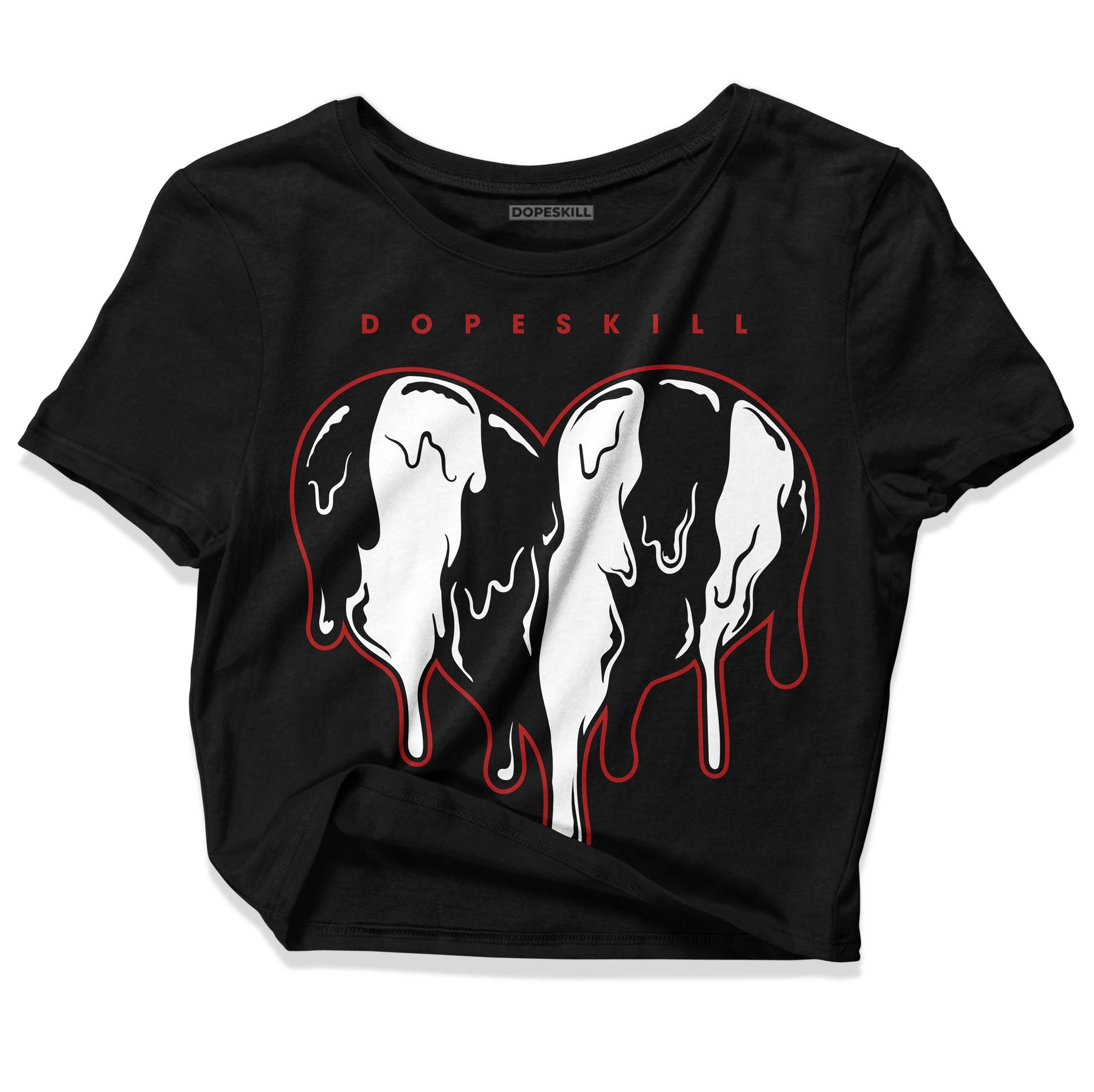 Jordan 14 "Black/White" DopeSkill Women's Crop Top Slime Drip Heart Graphic Streetwear - Black