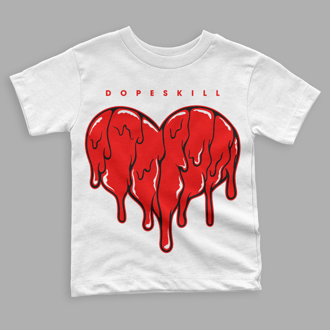 Jordan 9 Chile Red DopeSkill Toddler Kids T-shirt Slime Drip Heart Graphic Streetwear  - White 