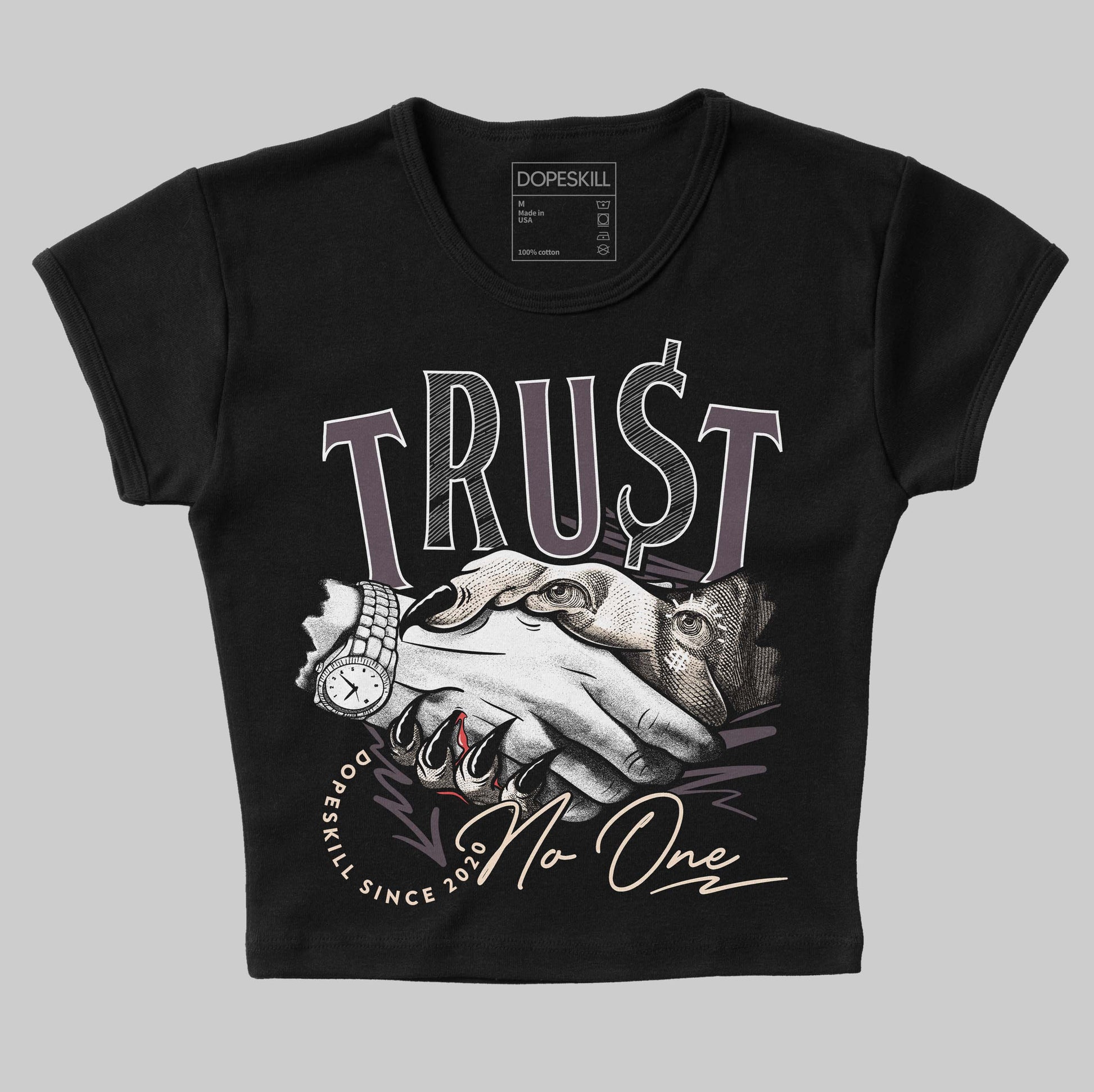 A Ma Maniére x Air Jordan 3 Black Violet Ore DopeSkill Women's Crop Top Trust No One Graphic Streetwear - Black