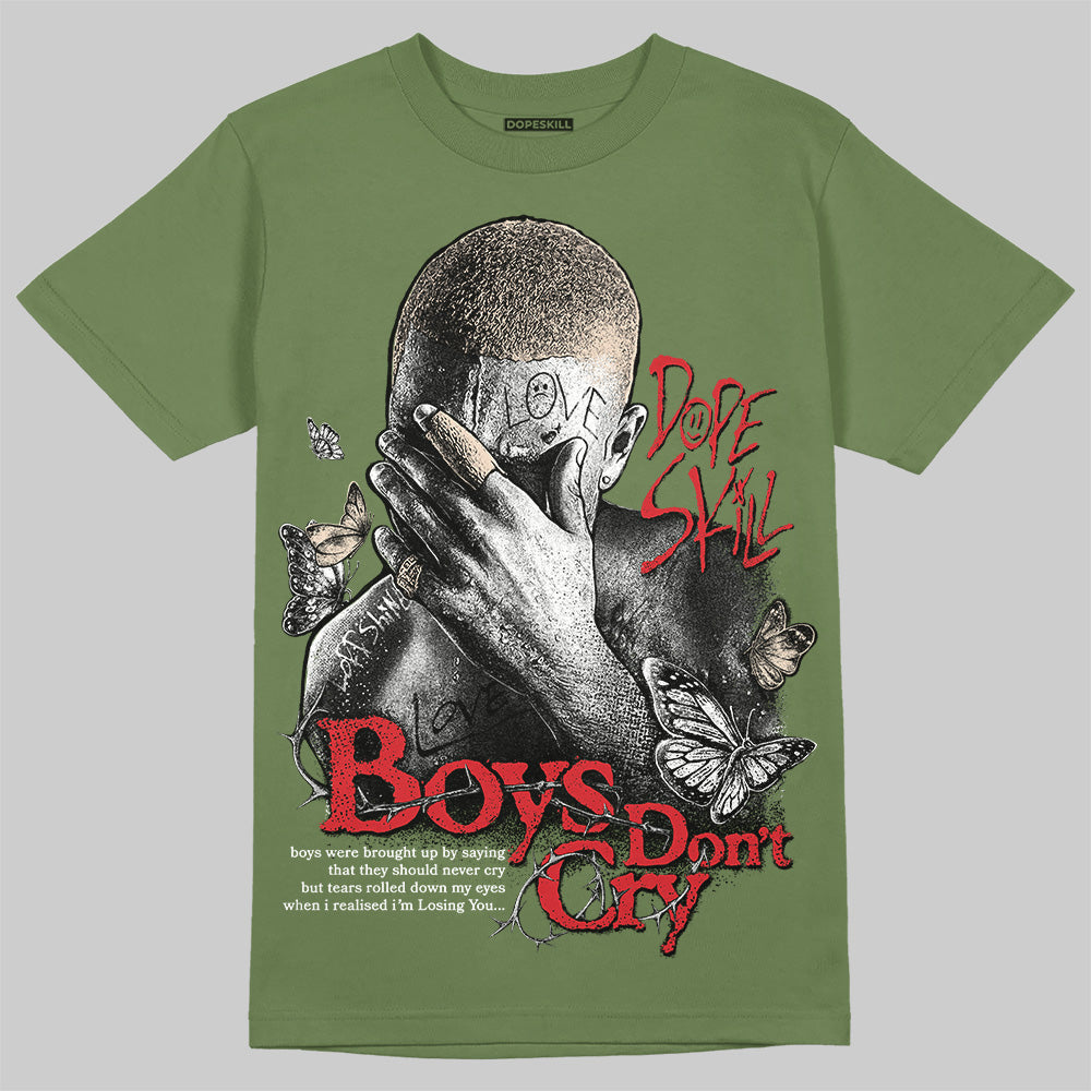 Travis Scott x Jordan 1 Medium Olive DopeSkill Olive T-shirt Boys Don't Cry Graphic Streetwear