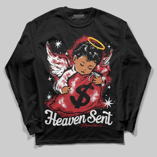 Jordan 5 Retro Fire Red Black Tongue (2025) DopeSkill Long Sleeve T-Shirt Heaven Sent Graphic Streetwear - Black