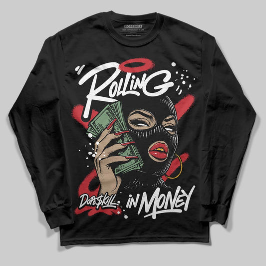 Jordan 11 Retro Low Bred (2025) DopeSkill Long Sleeve T-Shirt Rolling in Money Graphic Streetwear - Black