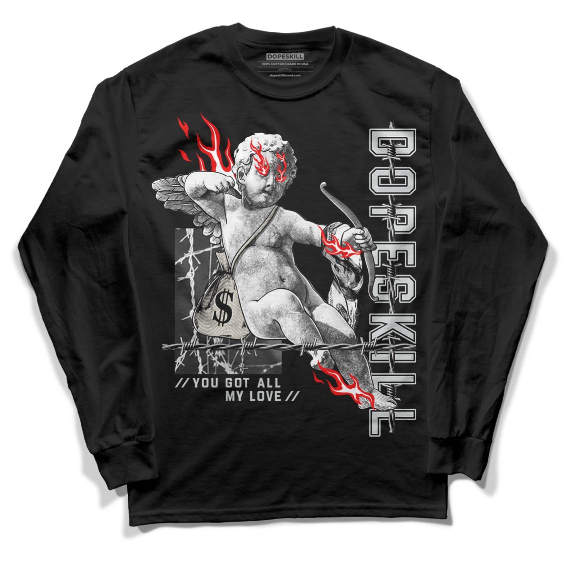 Jordan 1 Retro Low OG Black Cement DopeSkill Long Sleeve T-Shirt You Got All My Love Graphic Streetwear - Black