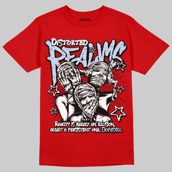 Jordan 5 Retro Fire Red Black Tongue (2025) DopeSkill T-Shirt Distorted Realms Graphic Streetwear - Red