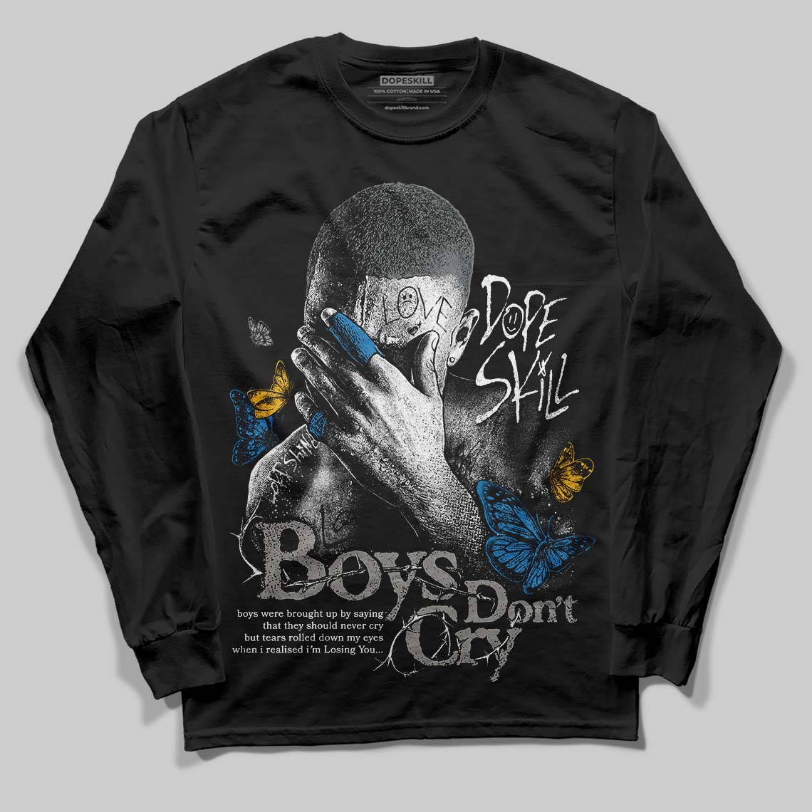 Jordan 9 Cool Grey DopeSkill Long Sleeve T-Shirt Boys Don't Cry Graphic Streetwear - black