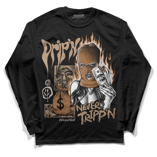 Jordan 3 Retro Palomino DopeSkill Long Sleeve T-Shirt Drip'n Never Tripp'n Graphic Streetwear - Black