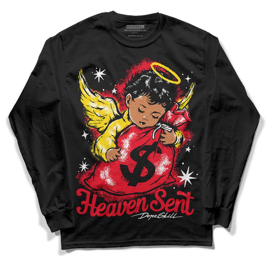 Jordan 4 Red Thunder DopeSkill Long Sleeve T-Shirt Heaven Sent Graphic Streetwear - Black