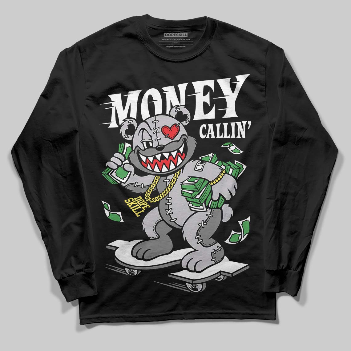 Grey Sneakers DopeSkill Long Sleeve T-Shirt Money Callin' Graphic Streetwear - Black