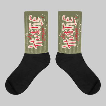 Medium Olive 1s DopeSkill Sublimated Socks Hustle Graphic