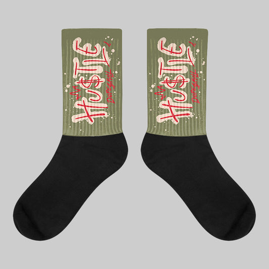 Medium Olive 1s DopeSkill Sublimated Socks Hustle Graphic