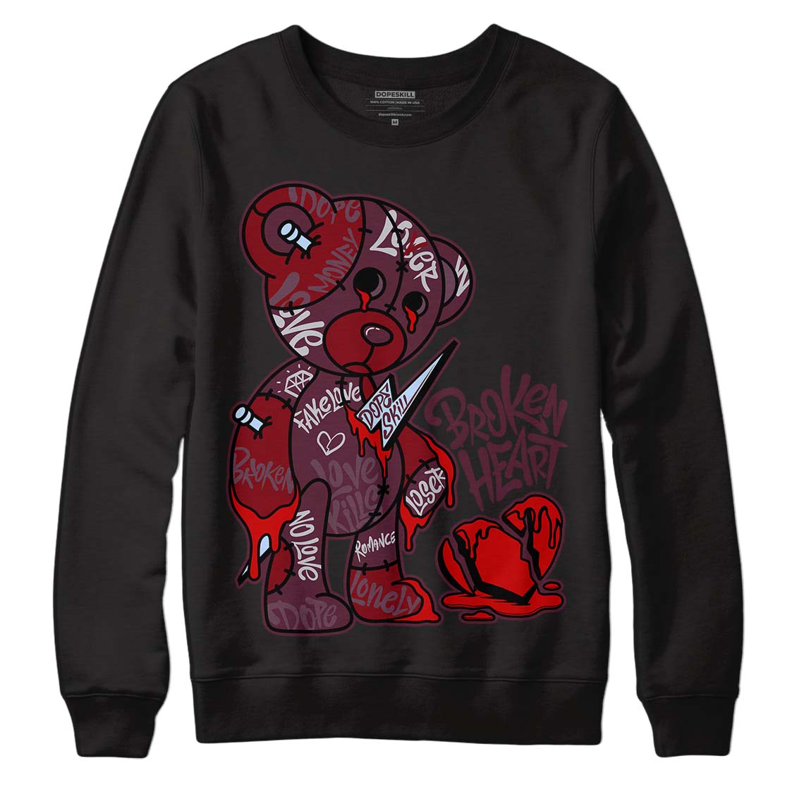 Jordan 5 Retro Burgundy (2023) DopeSkill Sweatshirt Broken Heart Graphic Streetwear - Black