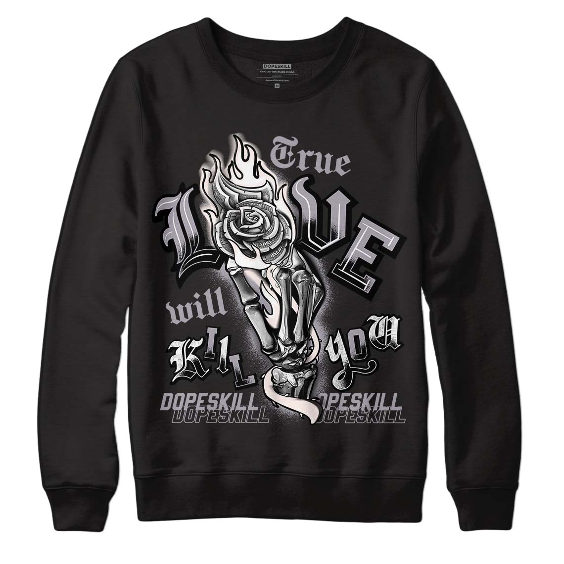 Jordan 2 Cement Grey DopeSkill Sweatshirt True Love Will Kill You Graphic Streetwear - Black