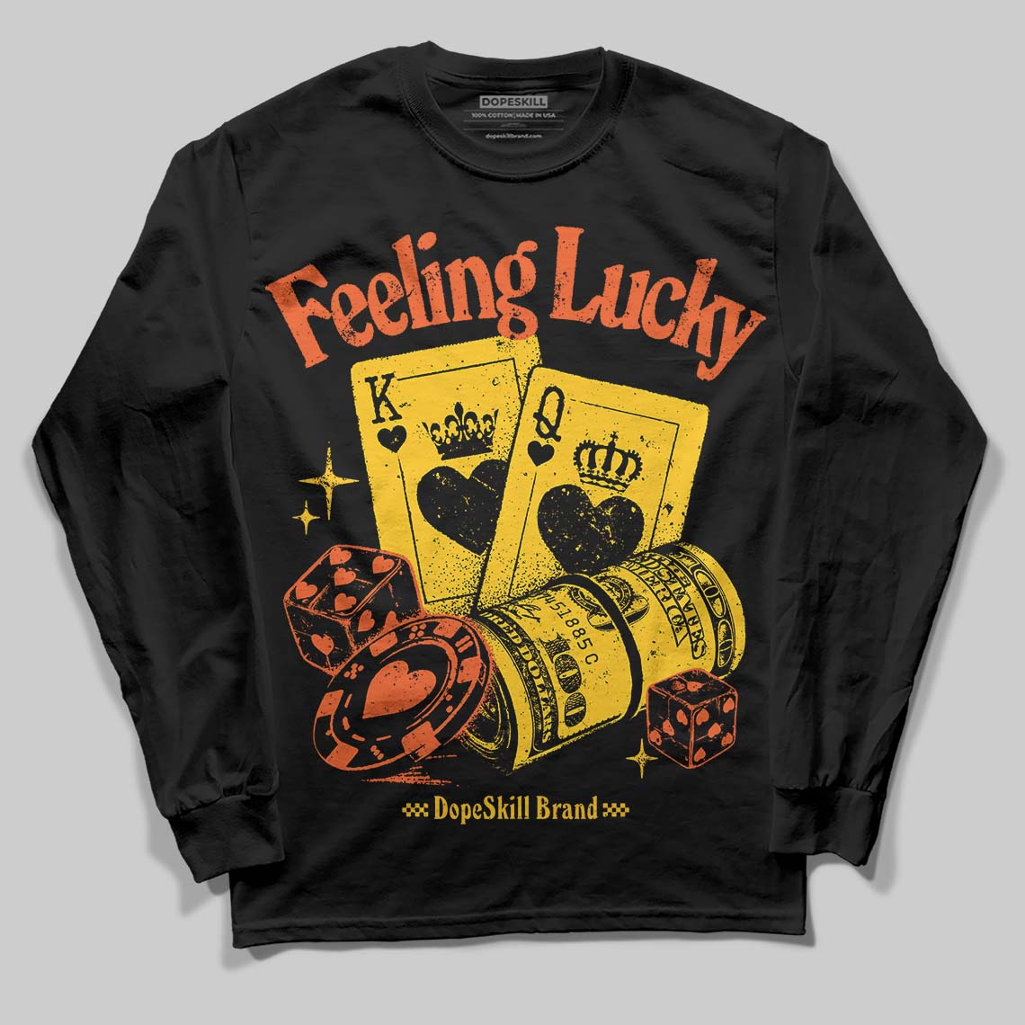Yellow Sneakers DopeSkill Long Sleeve T-Shirt Feeling Lucky Graphic Streetwear - Black