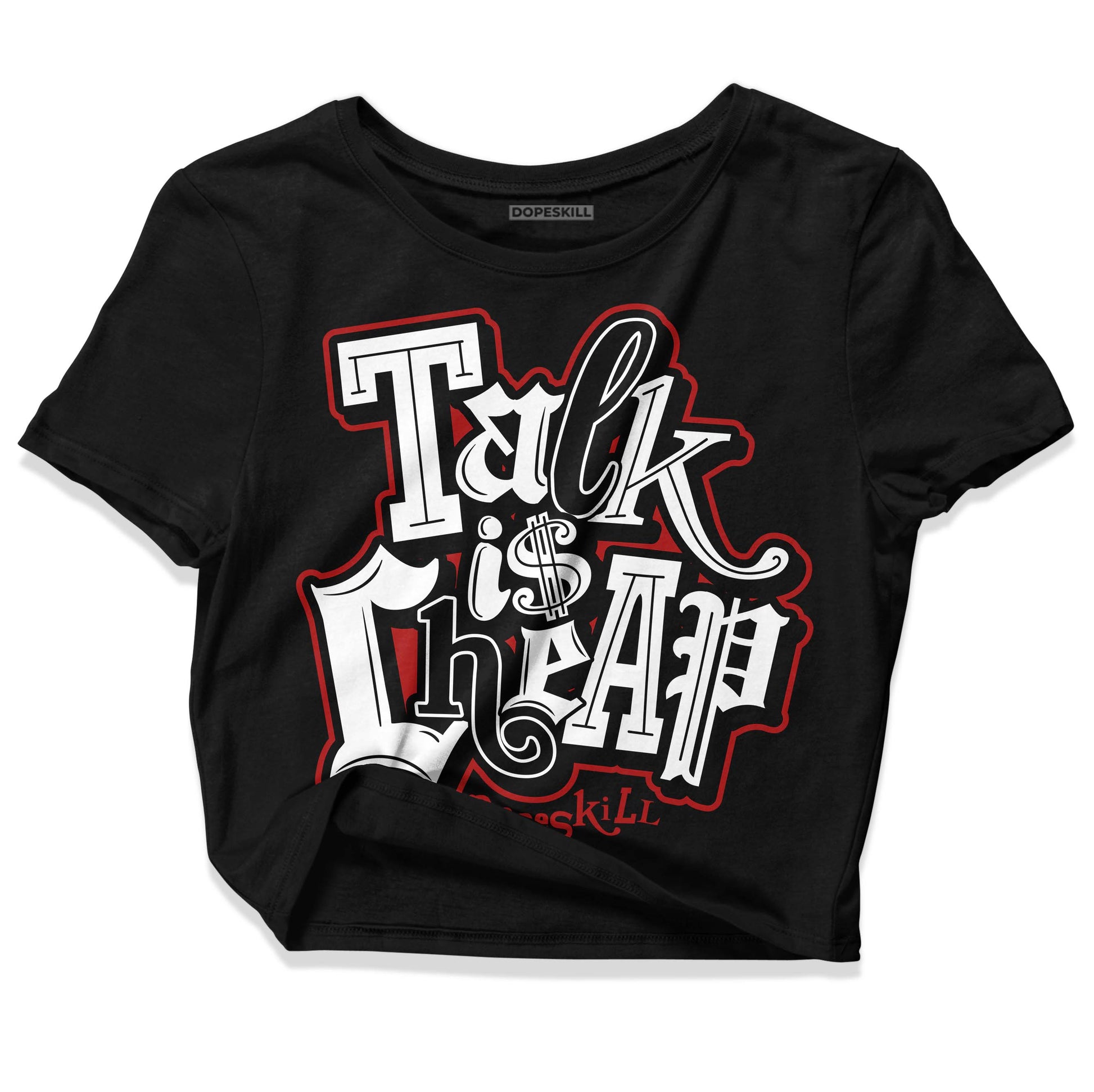 Jordan 14 "Black/White" DopeSkill Women's Crop Top Talk Is Chip Graphic Streetwear - Black