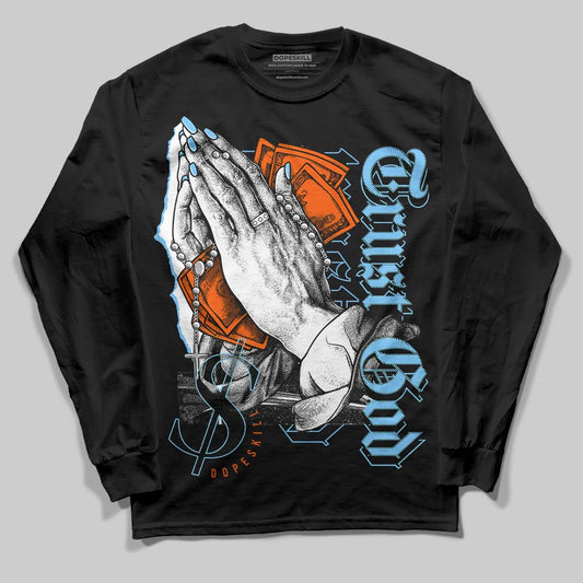 Dunk Low Futura University Blue DopeSkill Long Sleeve T-Shirt Trust God Graphic Streetwear  - Black