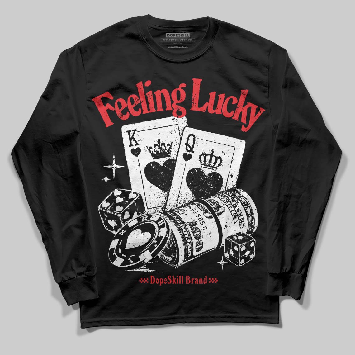 Black and White Sneakers DopeSkill Long Sleeve T-Shirt Feeling Lucky Graphic Streetwear - Black