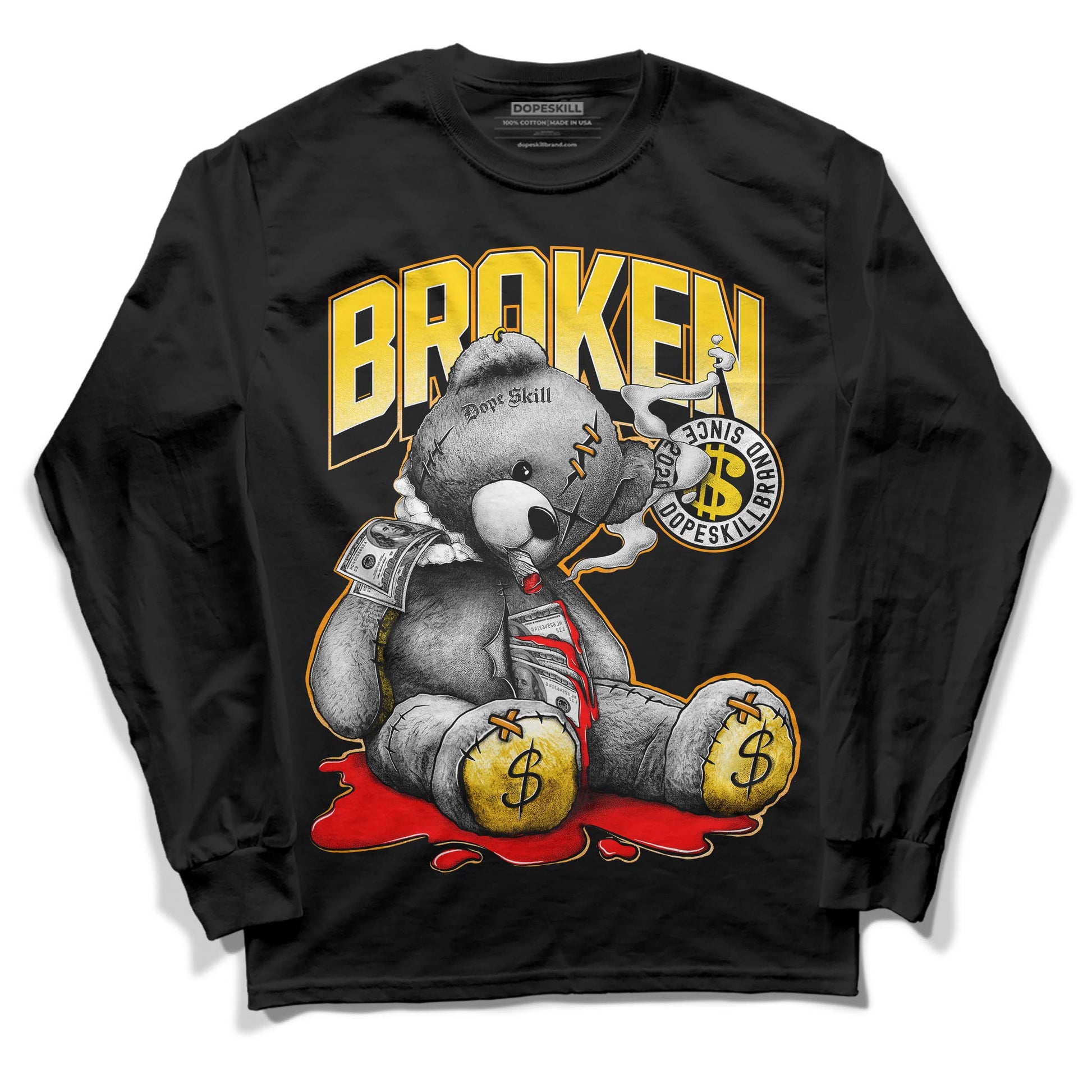 Jordan 6 “Yellow Ochre” DopeSkill Long Sleeve T-Shirt Sick Bear Graphic Streetwear - Black