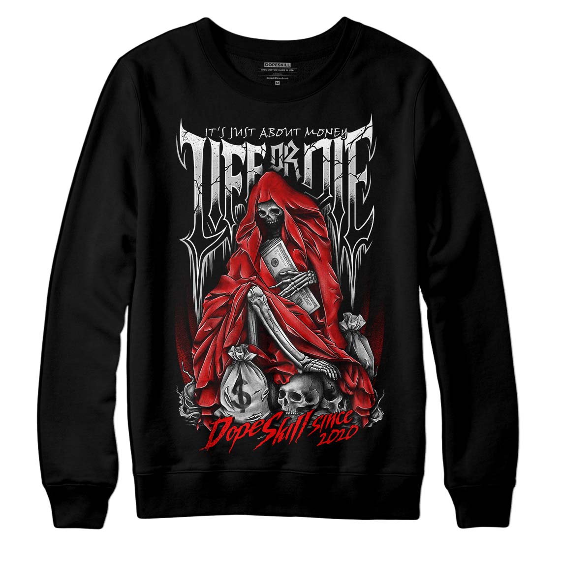 Jordan 12 “Cherry” DopeSkill Sweatshirt Life or Die Graphic Streetwear - Black 