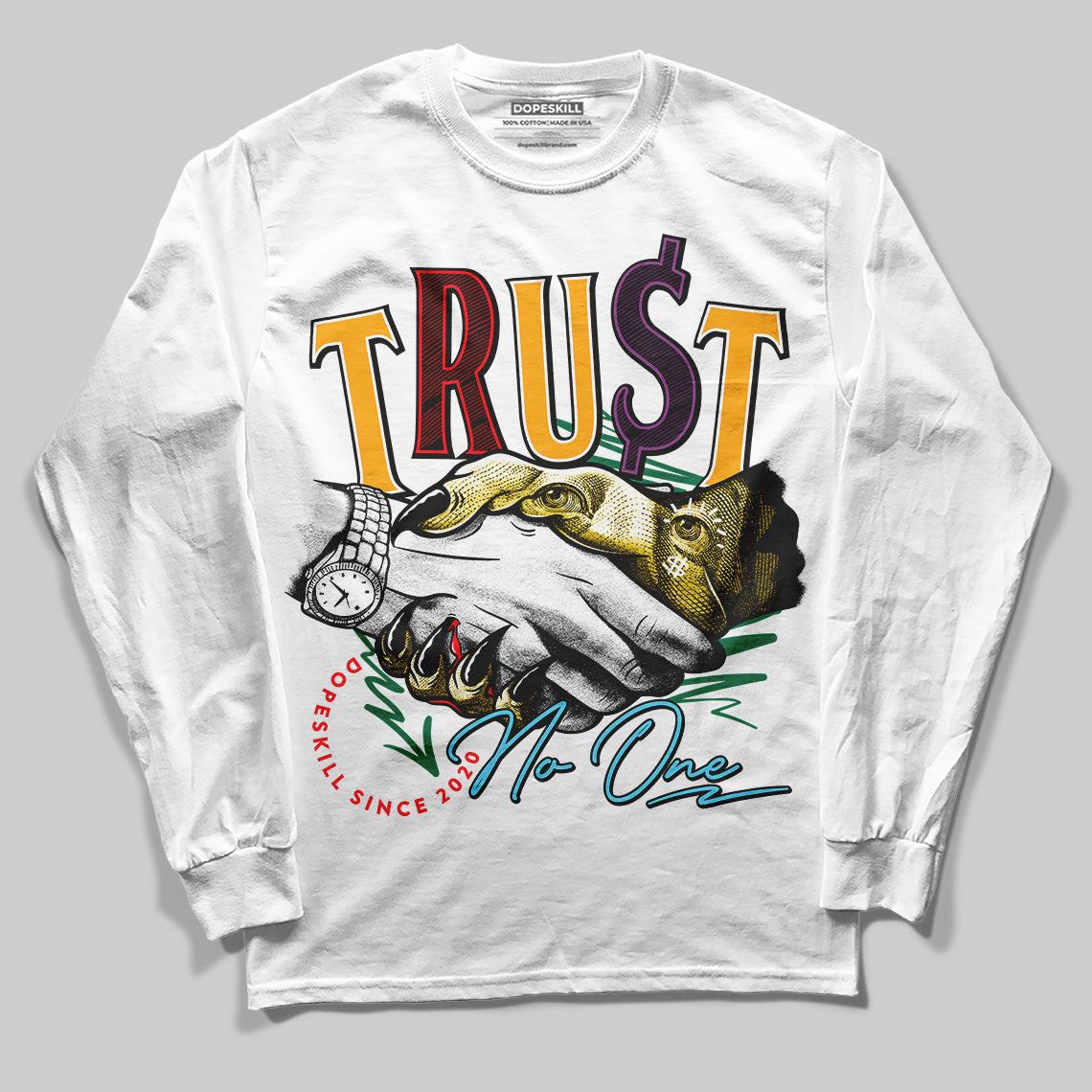 Jordan 1 Mid GS 'Six Championships DopeSkill Long Sleeve T-Shirt Trust No One Graphic Streetwear - White