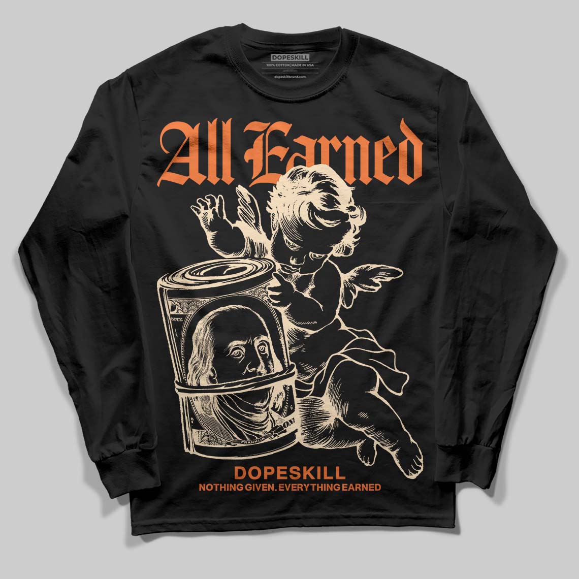 Orange, Black and White Sneakers DopeSkill Long Sleeve T-Shirt All Earned Graphic Streetwear - black
