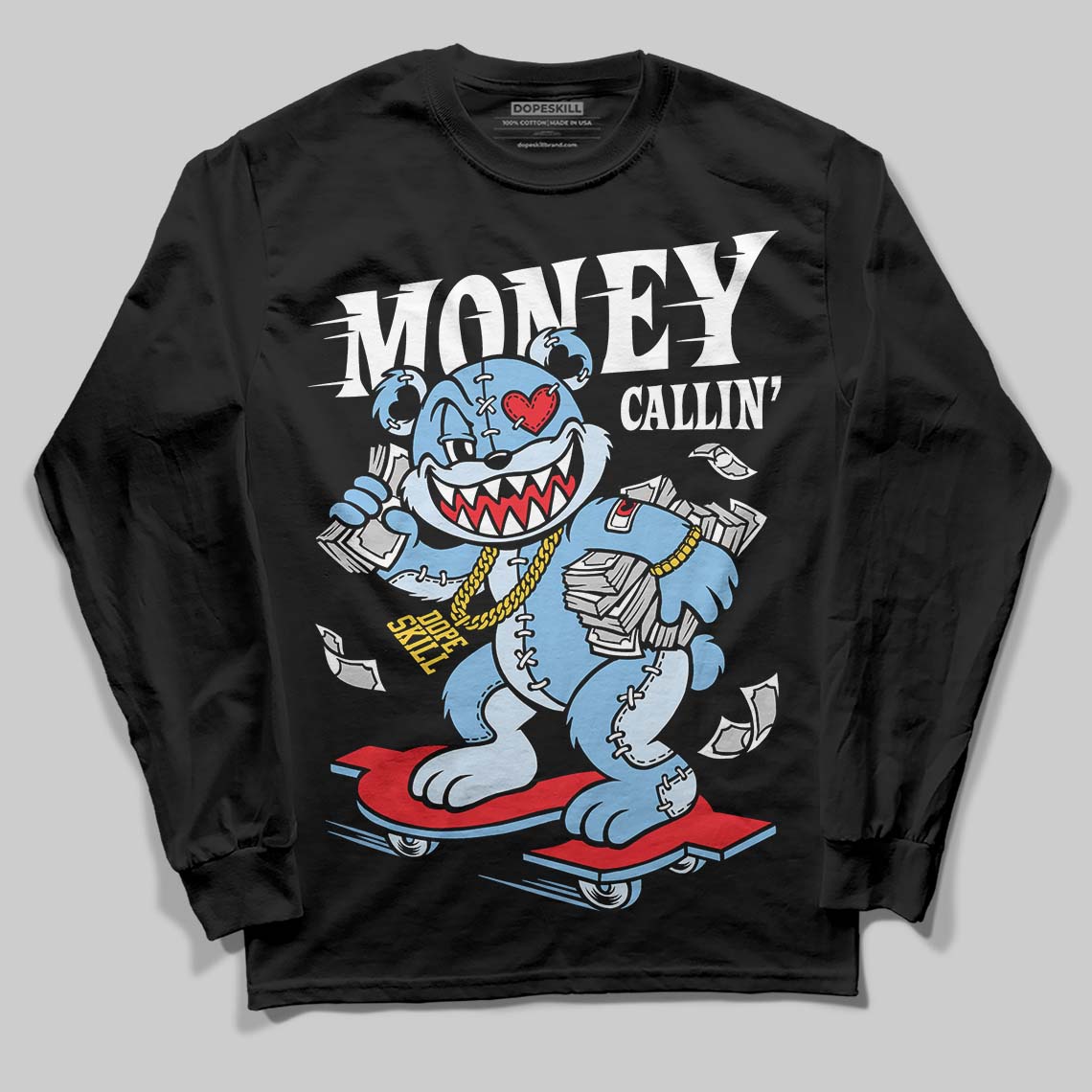 University Blue Sneakers DopeSkill Long Sleeve T-Shirt Money Callin' Graphic Streetwear - black